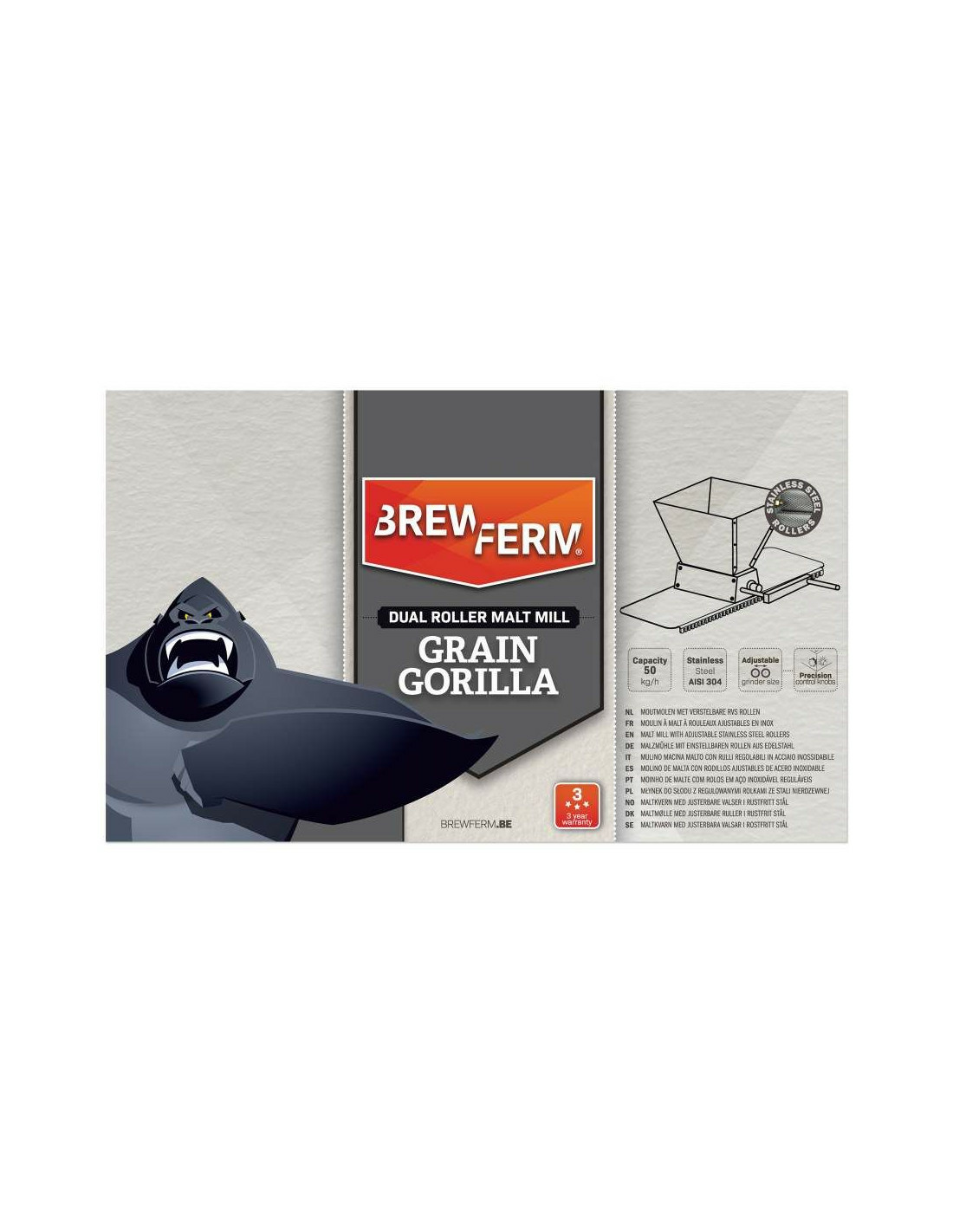 Moulin à Malt Brewferm Gorilla à Rouleaux Ajustables En Inox 9 Moulin à Malt Brewferm Gorilla à Rouleaux Ajustables En Inox – Image 7